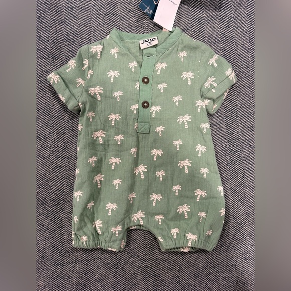 jojo maman bebe palm tree 2 piece cheesecloth romper-hat set | size 0-3 months - Picture 4 of 6